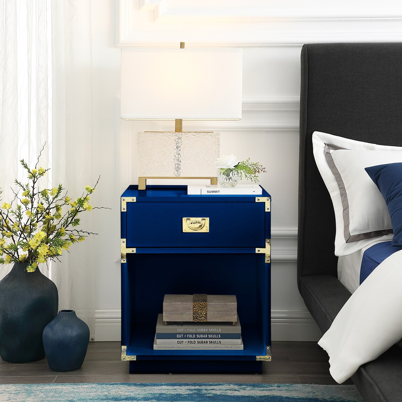 Odrini High Gloss Metal Corner Brackets Accent/Side Table/Nightstand